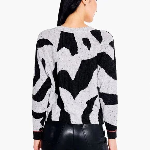 NIC+ZOE Dusk Days Black Gray Abstract Art To Wear Artsy Pullover Sweater SZ M - Picture 2 of 11